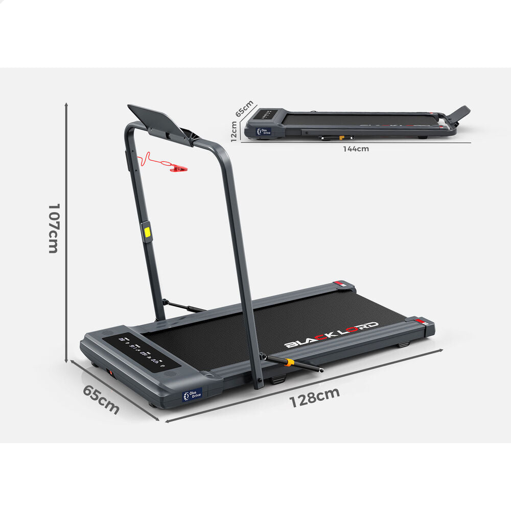 BLACK LORD Treadmill 2 IN 1 Electric Walking Pad 400mm Hydraulic Foldable Grey