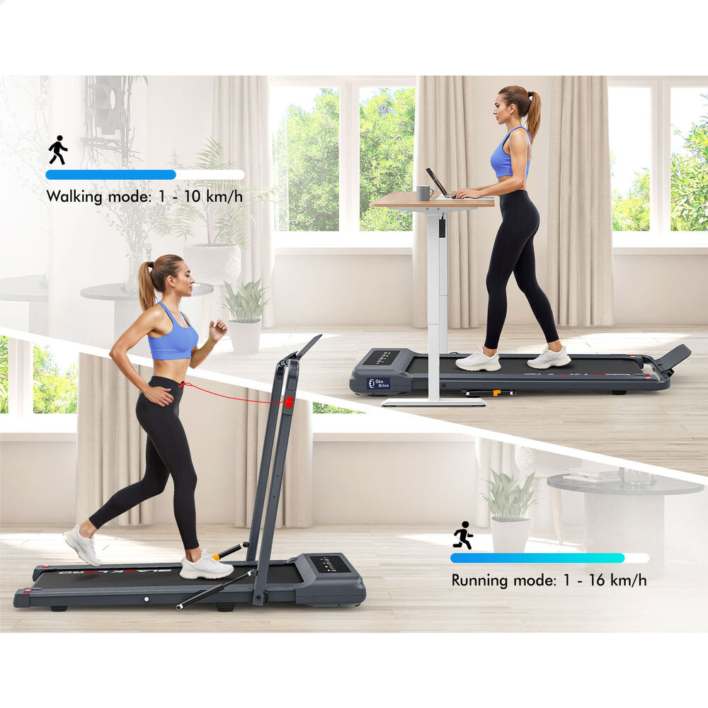 BLACK LORD Treadmill 2 IN 1 Electric Walking Pad 400mm Hydraulic Foldable Grey