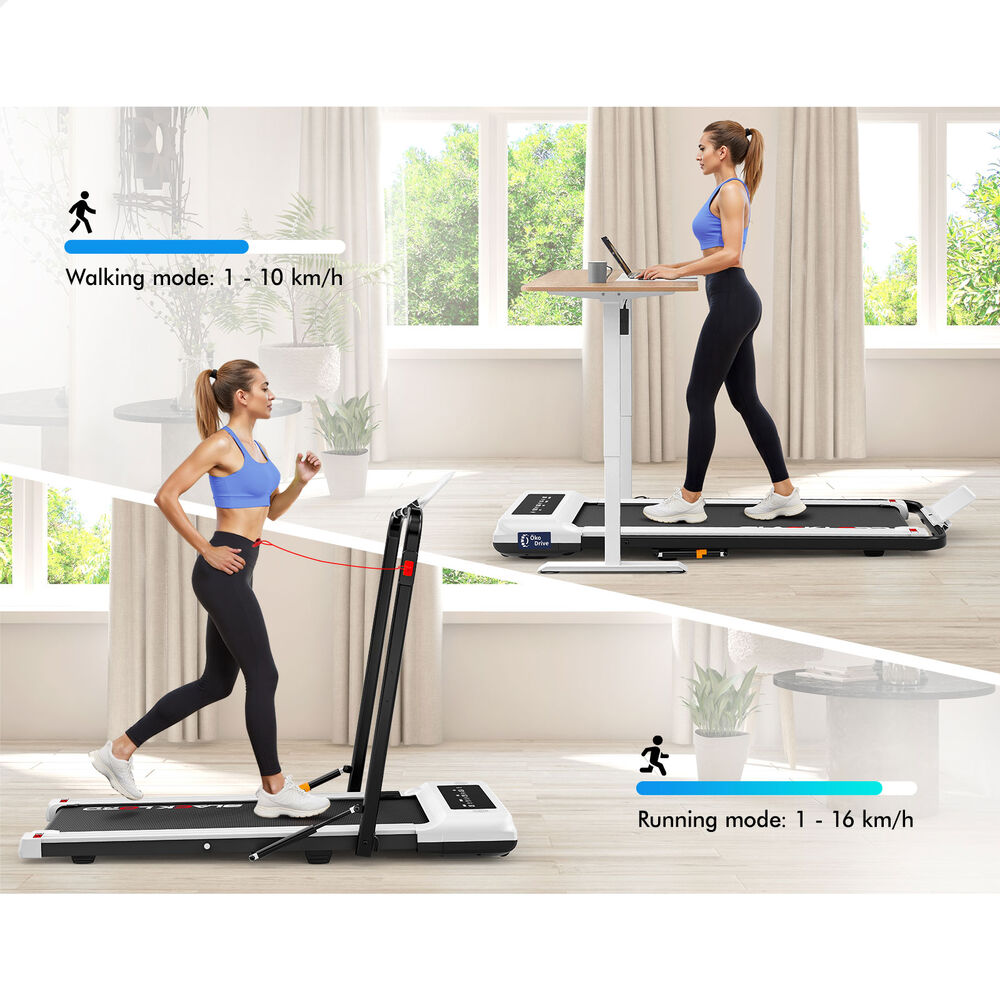 BLACK LORD Treadmill 2 IN 1 Electric Walking Pad 400mm Hydraulic Foldable White