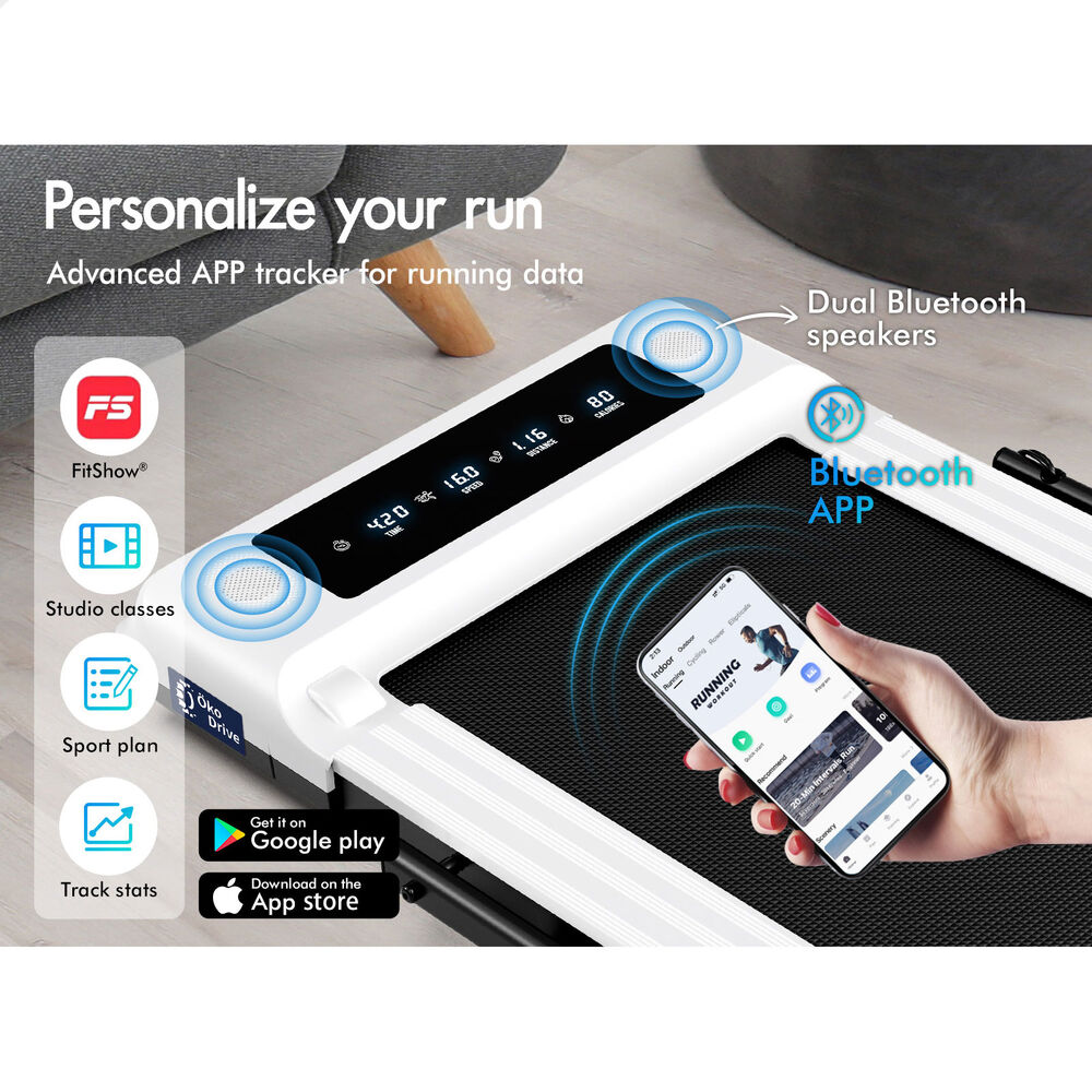 BLACK LORD Treadmill 2 IN 1 Electric Walking Pad 400mm Hydraulic Foldable White