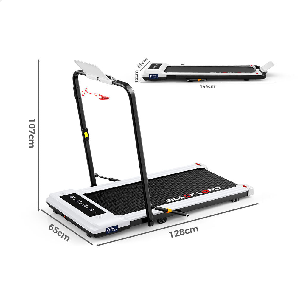 BLACK LORD Treadmill 2 IN 1 Electric Walking Pad 400mm Hydraulic Foldable White