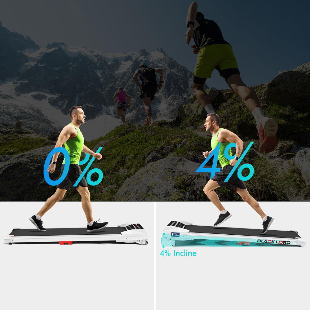 BLACK LORD Treadmill Electric Walking Pad Under Desk Home Fitness Incline White