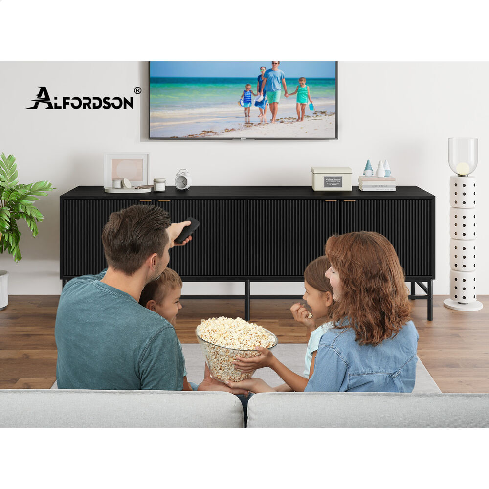 ALFORDSON Entertainment Unit 180cm TV Cabinet Stand Storage Doors Shelf Black