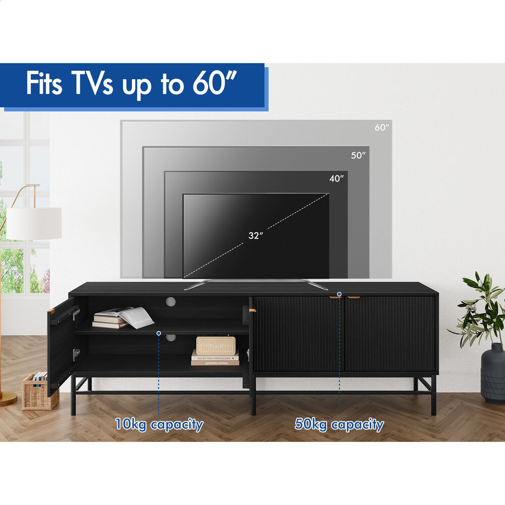 ALFORDSON Entertainment Unit 180cm TV Cabinet Stand Storage Doors Shelf Black