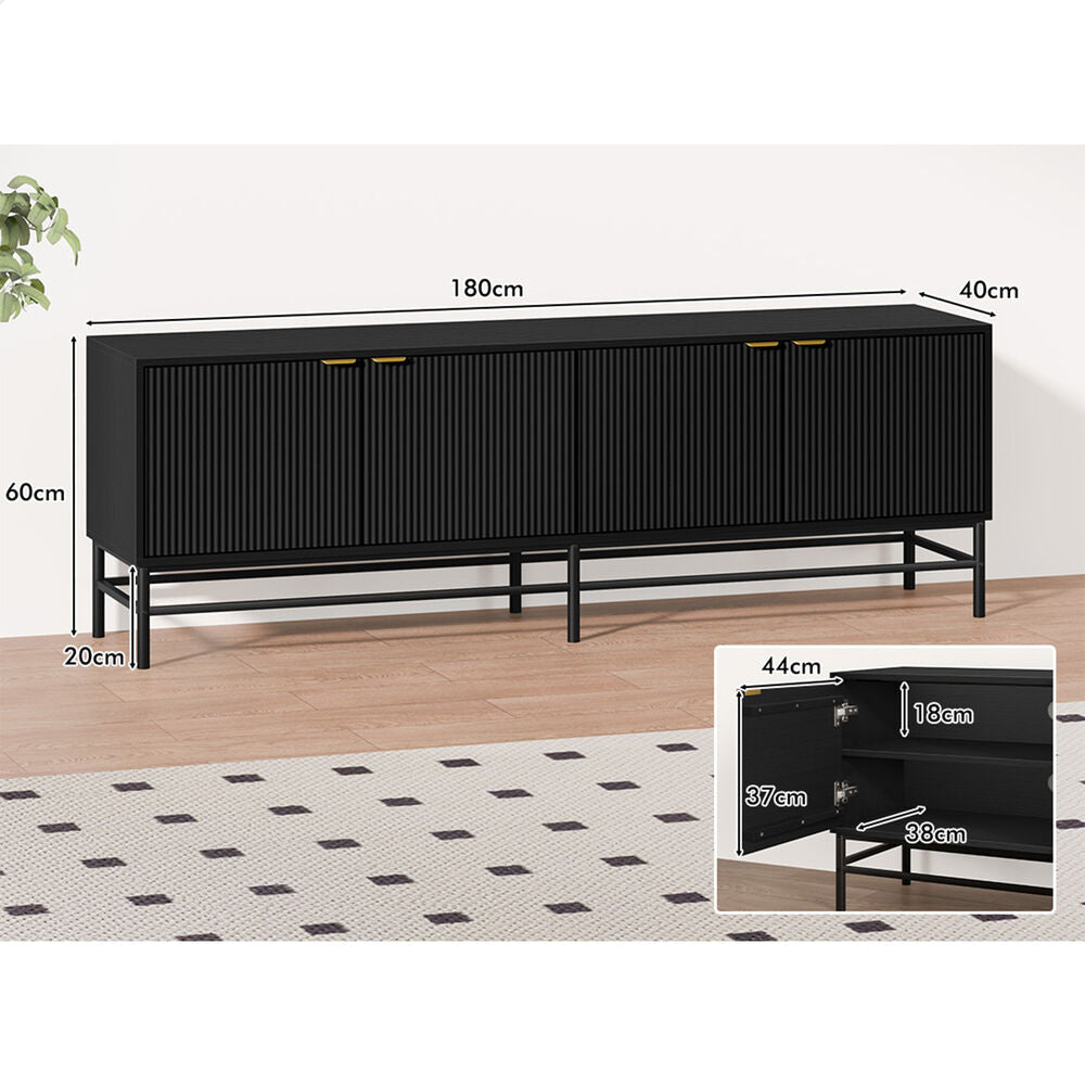ALFORDSON Entertainment Unit 180cm TV Cabinet Stand Storage Doors Shelf Black