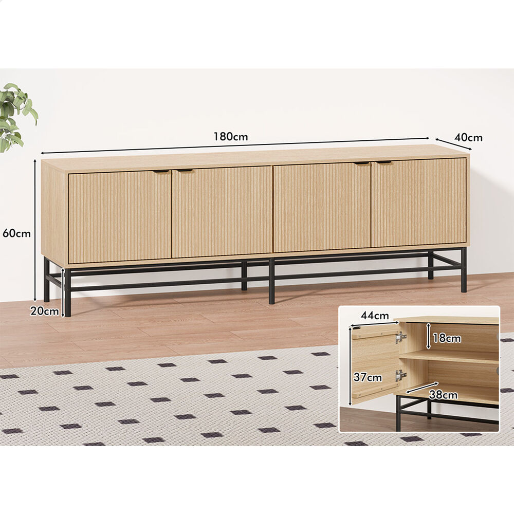 ALFORDSON Entertainment Unit TV Cabinet Stand 180cm Storage Doors 4 Tiers Shelf