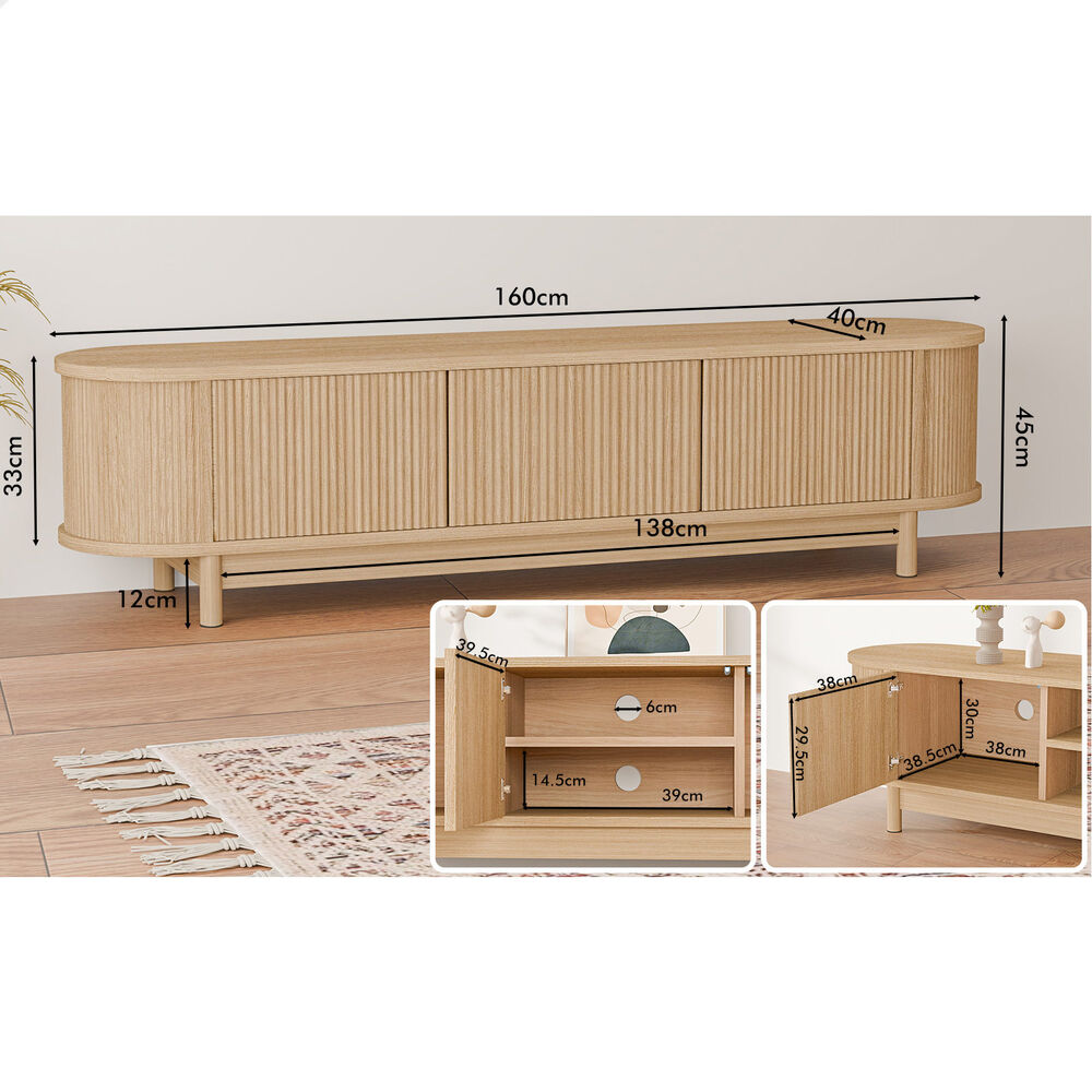 ALFORDSON TV Cabinet Entertainment Unit Stand 160cm Storage Shelf Wood