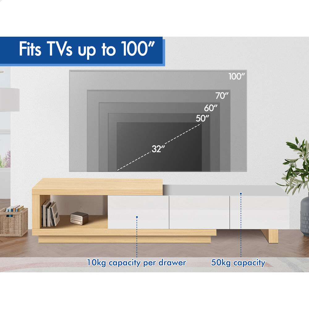 ALFORDSON Extendable TV Cabinet Entertainment Unit 190-280cm Stand Storage Wood