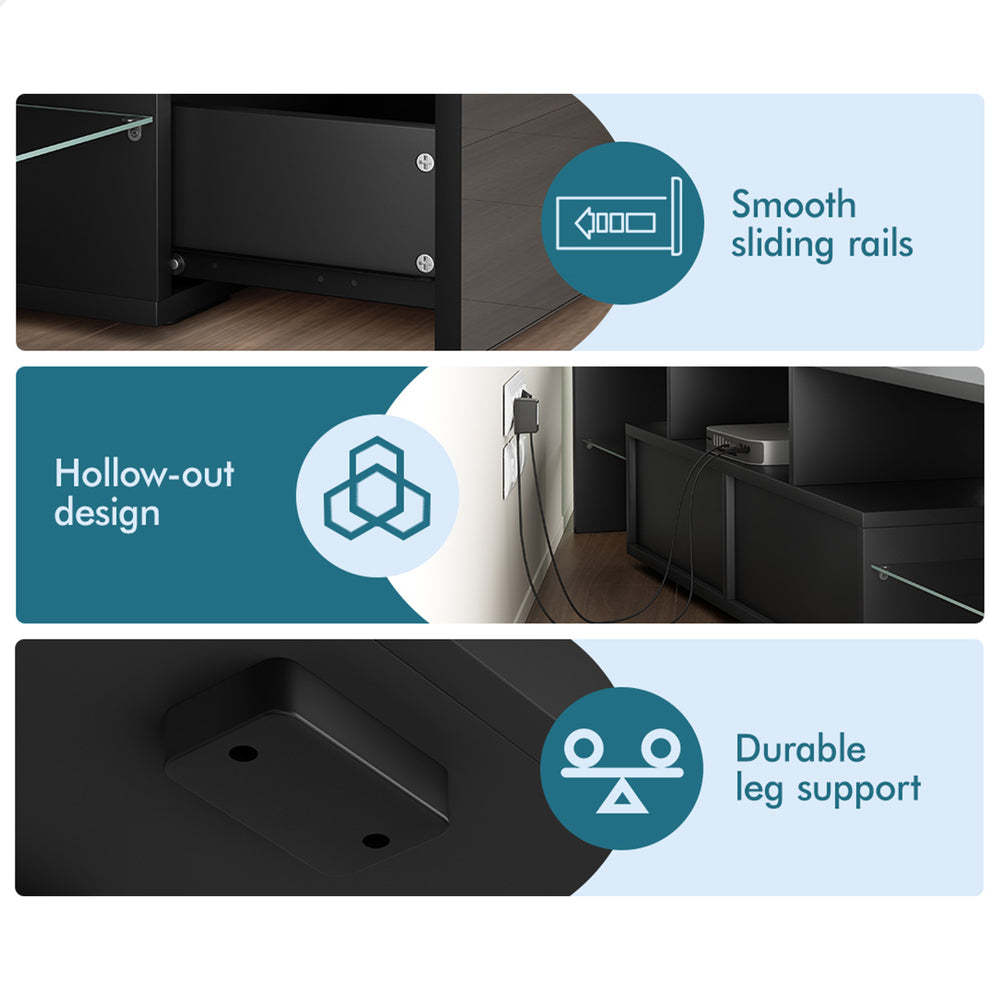 ALFORDSON Entertainment Unit TV Stand LED Light 160cm Black