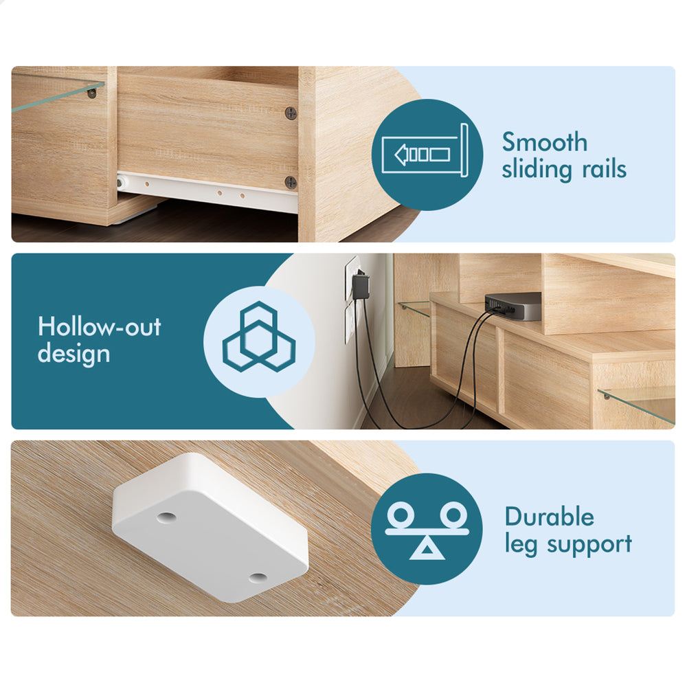 ALFORDSON Entertainment Unit TV Stand LED Light 160cm Oak