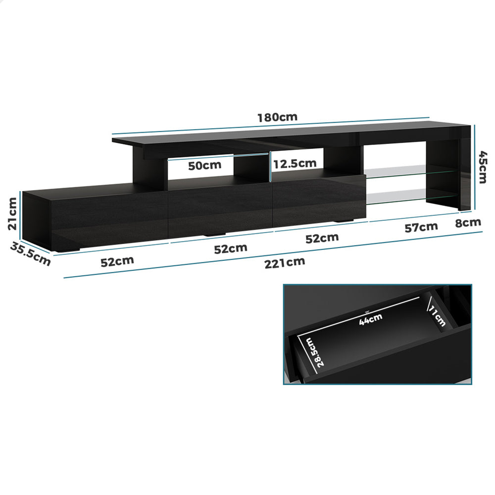 ALFORDSON Entertainment Unit TV Stand LED Light 220cm Black