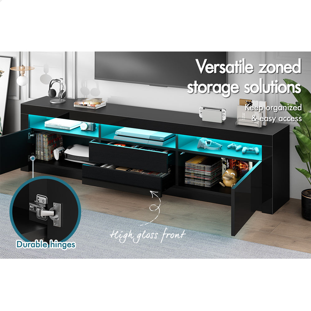 ALFORDSON Entertainment Unit TV Cabinet Stand LED RGB Gloss 180cm Black