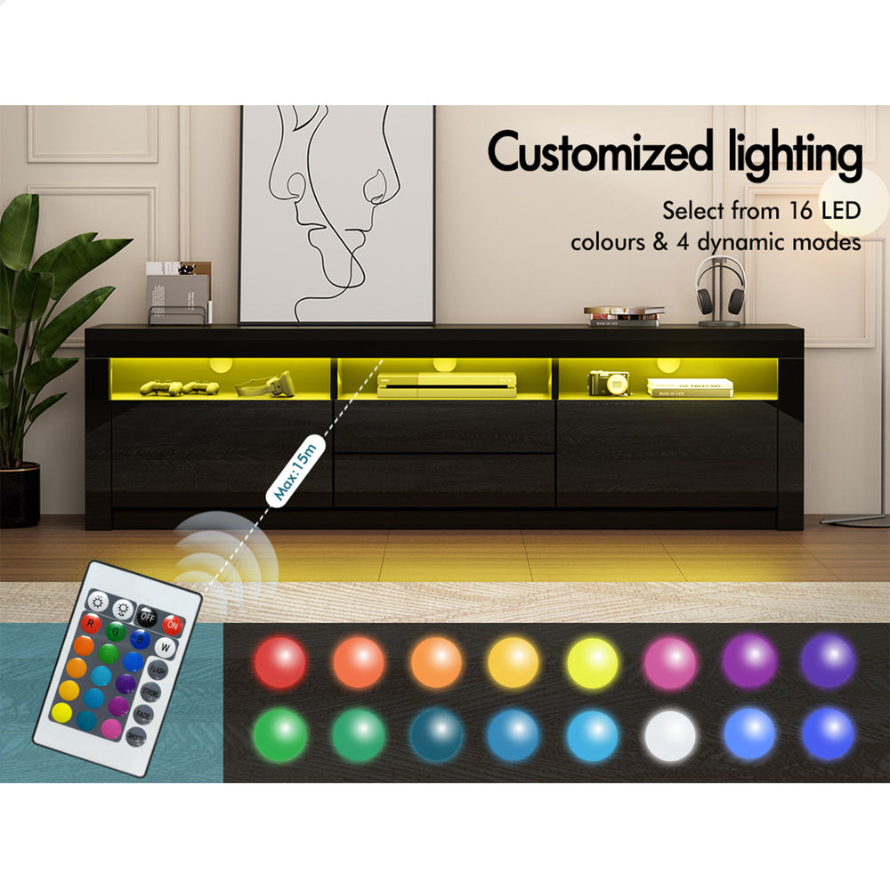 ALFORDSON Entertainment Unit TV Cabinet Stand LED RGB Gloss 180cm Black