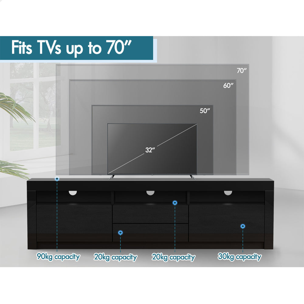 ALFORDSON Entertainment Unit TV Cabinet Stand LED RGB Gloss 180cm Black