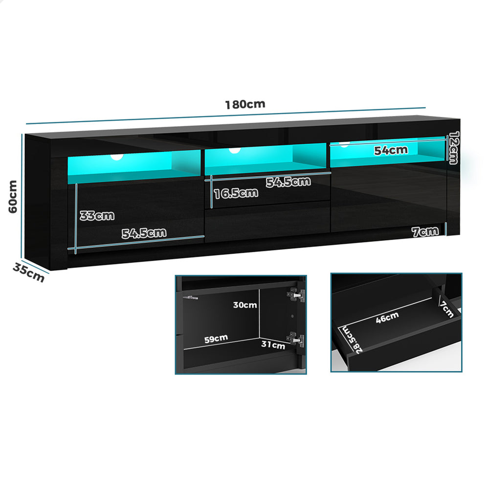 ALFORDSON Entertainment Unit TV Cabinet Stand LED RGB Gloss 180cm Black
