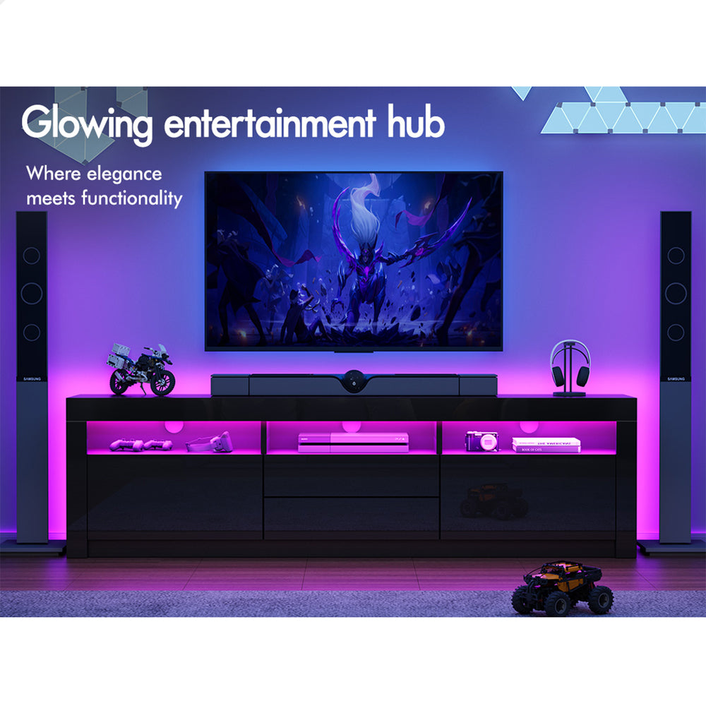 ALFORDSON Entertainment Unit TV Cabinet Stand LED RGB Gloss 180cm Black