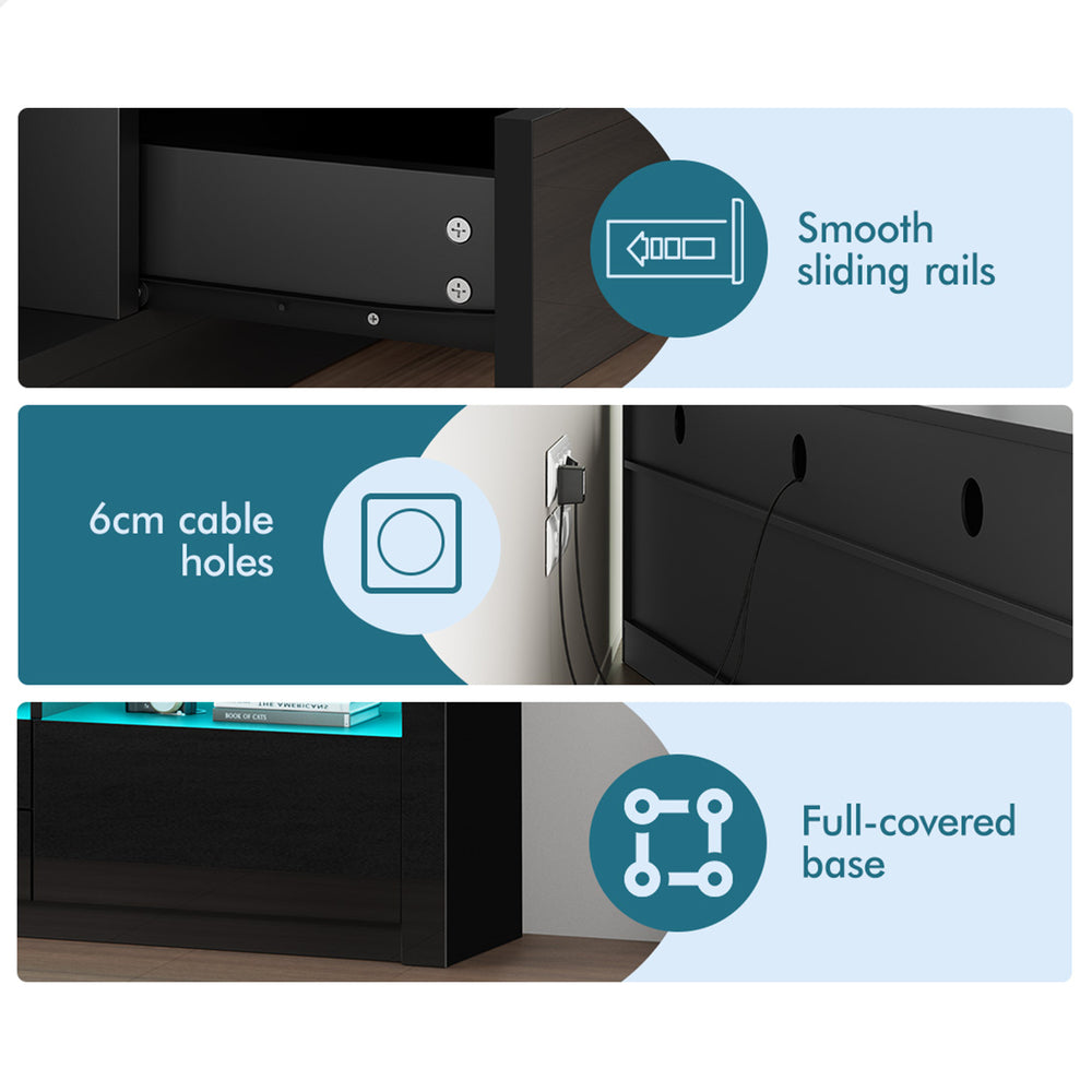 ALFORDSON Entertainment Unit TV Cabinet Stand LED RGB Gloss 180cm Black