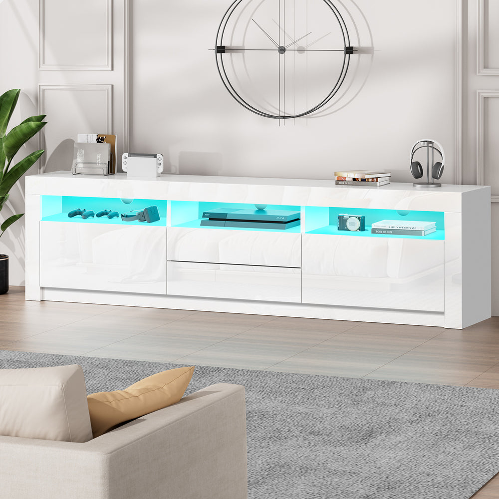 ALFORDSON Entertainment Unit 180cm TV Cabinet Stand LED Gloss White