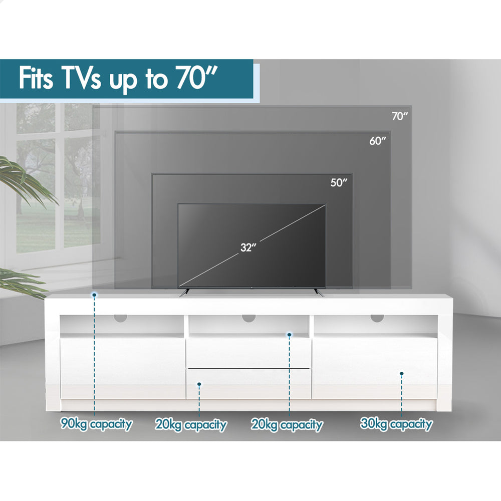 ALFORDSON Entertainment Unit 180cm TV Cabinet Stand LED Gloss White