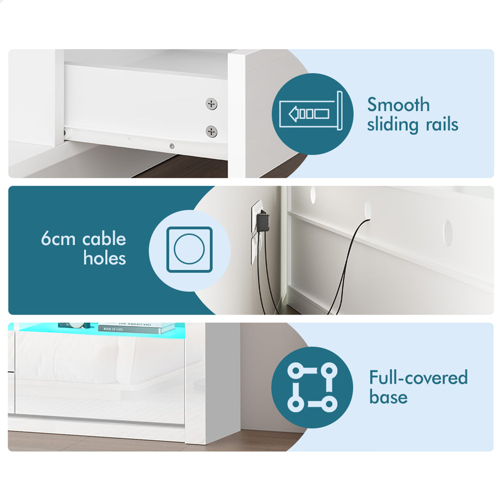 ALFORDSON Entertainment Unit 180cm TV Cabinet Stand LED Gloss White