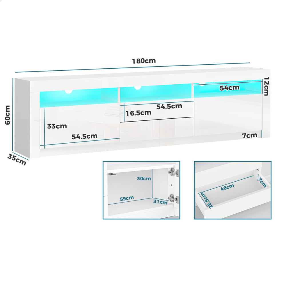 ALFORDSON Entertainment Unit 180cm TV Cabinet Stand LED Gloss White