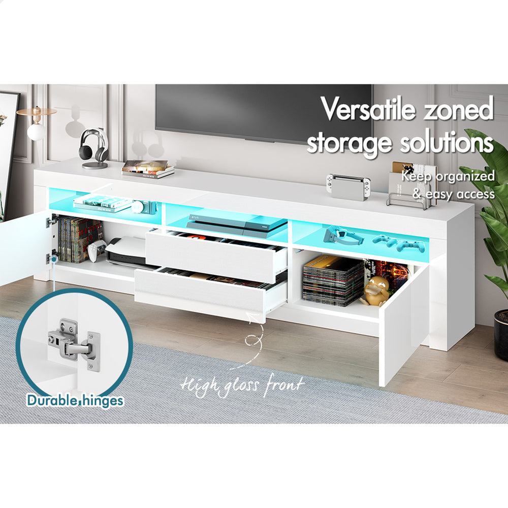 ALFORDSON Entertainment Unit 180cm TV Cabinet Stand LED Gloss White
