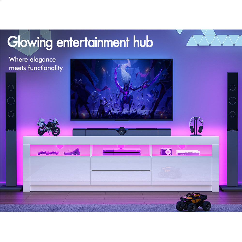 ALFORDSON Entertainment Unit 180cm TV Cabinet Stand LED Gloss White