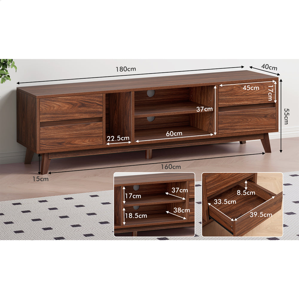 ALFORDSON Entertainment Unit 180cm TV Cabinet Stand Drawer Shelf Walnut