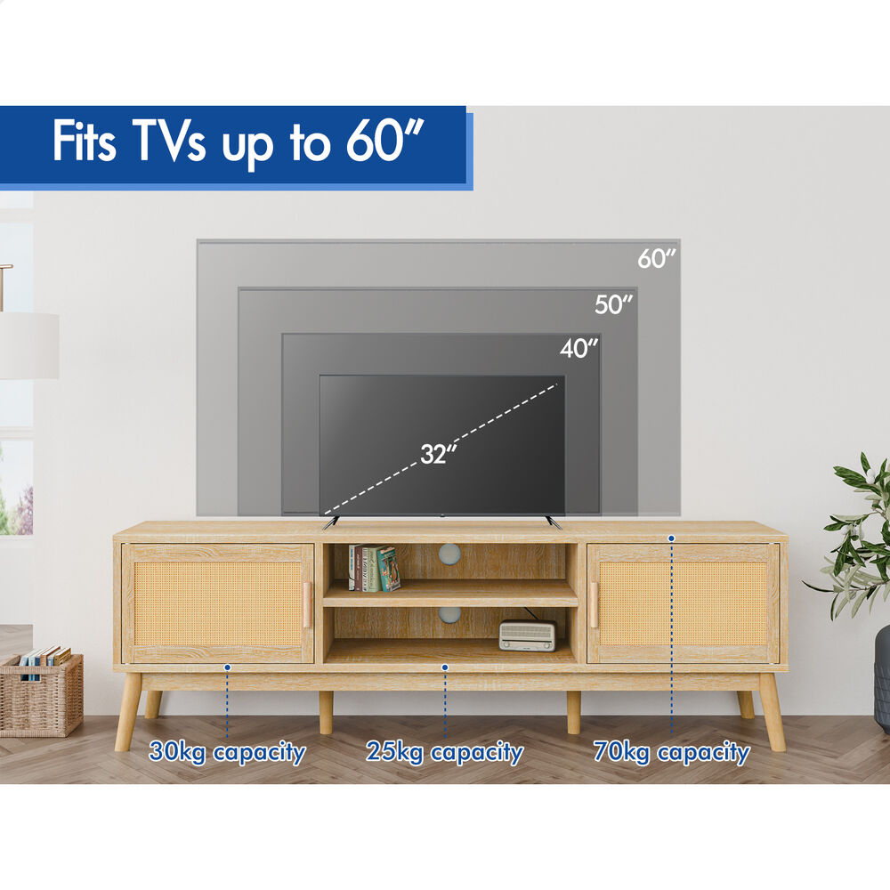 ALFORDSON Entertainment Unit TV Cabinet Stand 160cm Rattan Oak