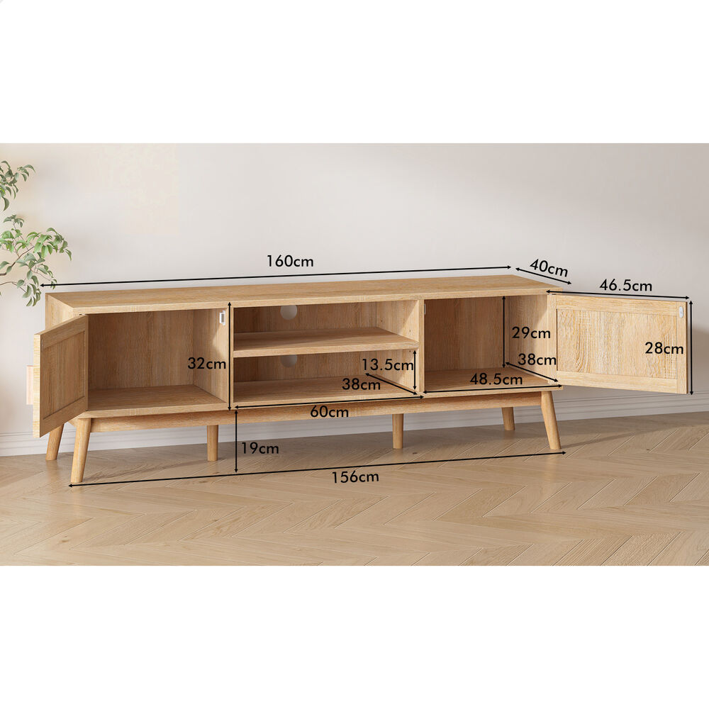 ALFORDSON Entertainment Unit TV Cabinet Stand 160cm Rattan Oak