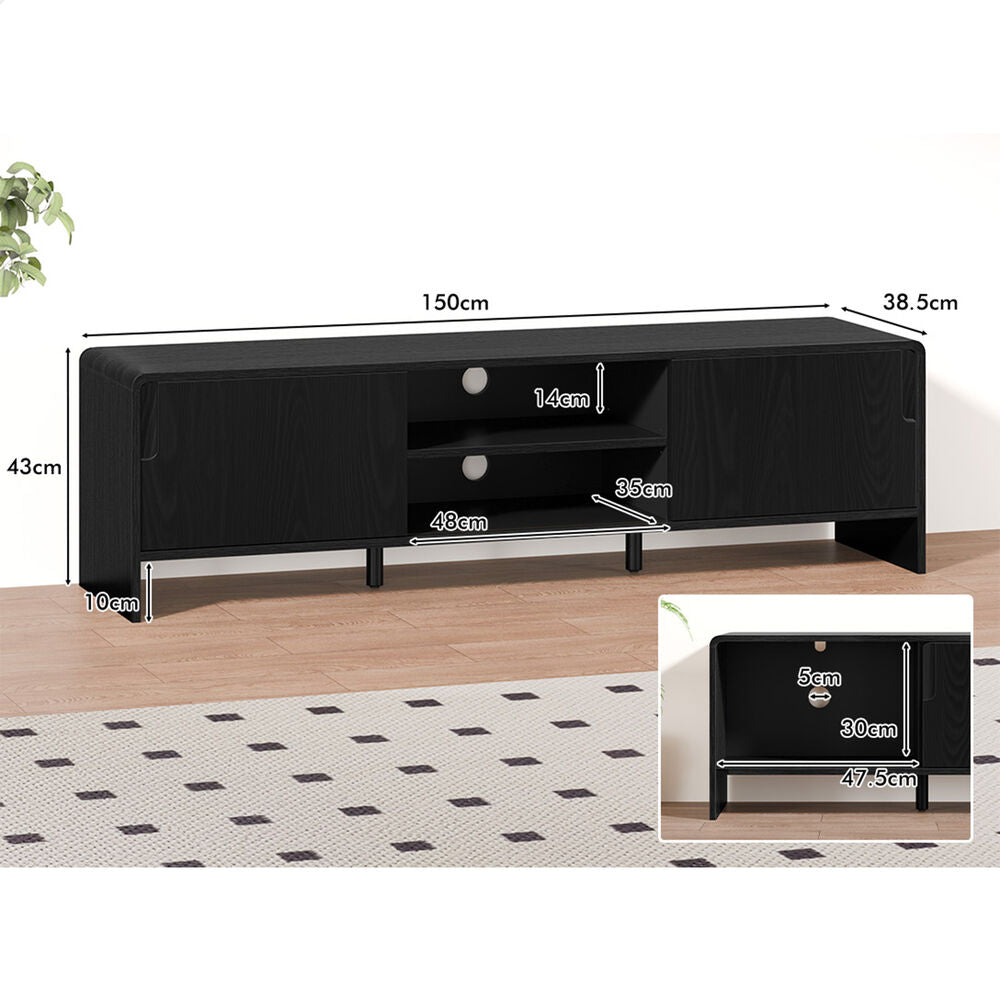ALFORDSON TV Cabinet Entertainment Unit 150cm Storage Sliding Doors Black Shelf