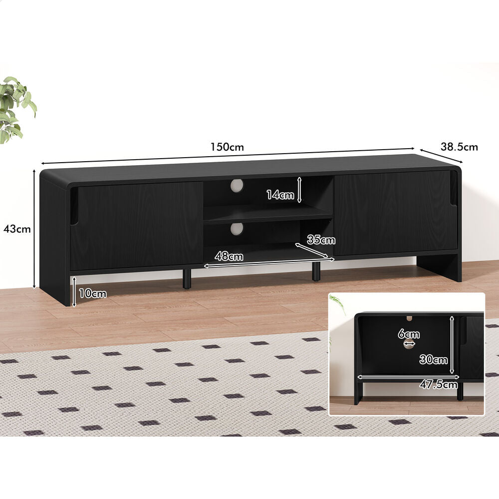 ALFORDSON TV Cabinet Entertainment Unit 150cm Storage Sliding Doors Black Shelf