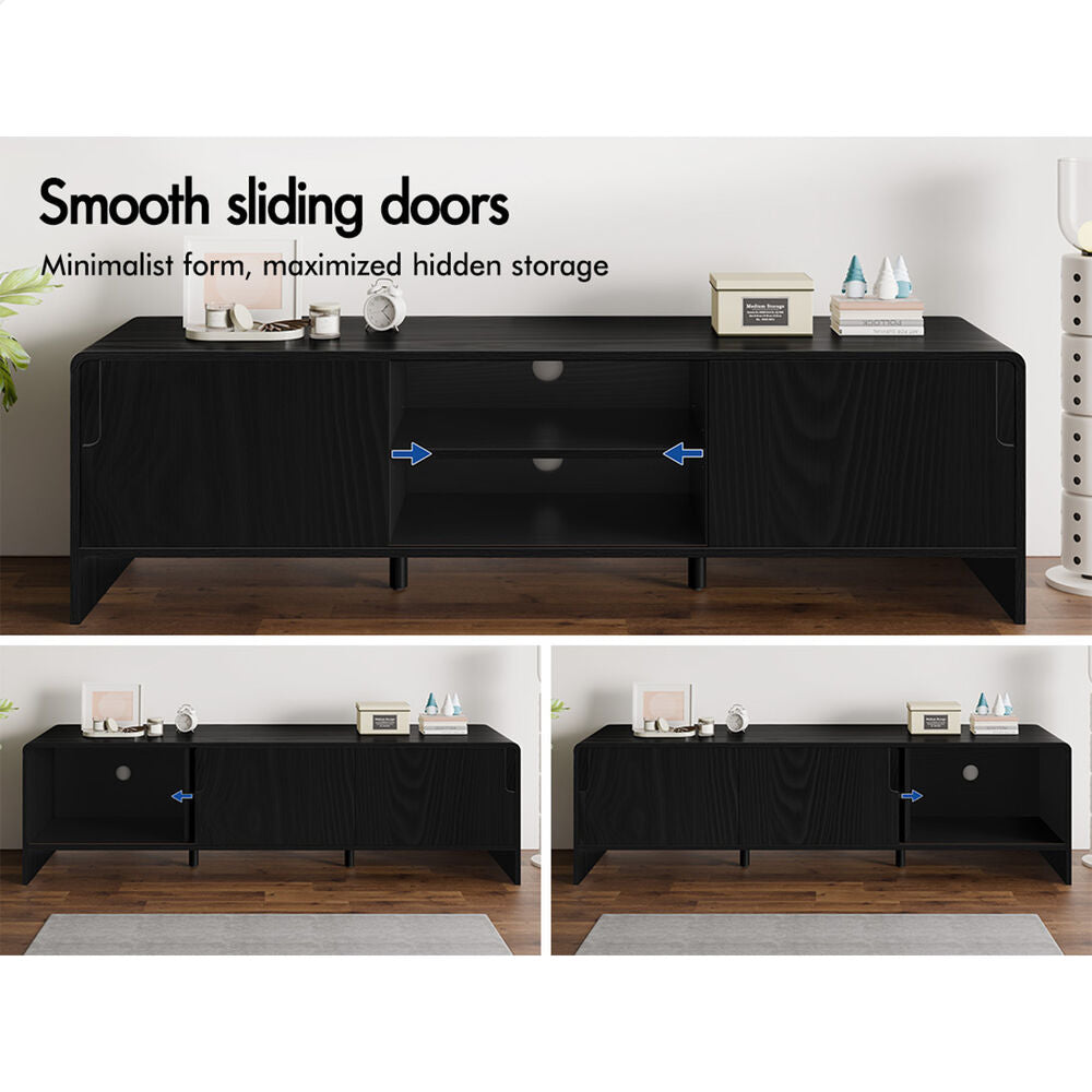 ALFORDSON TV Cabinet Entertainment Unit 150cm Storage Sliding Doors Black Shelf