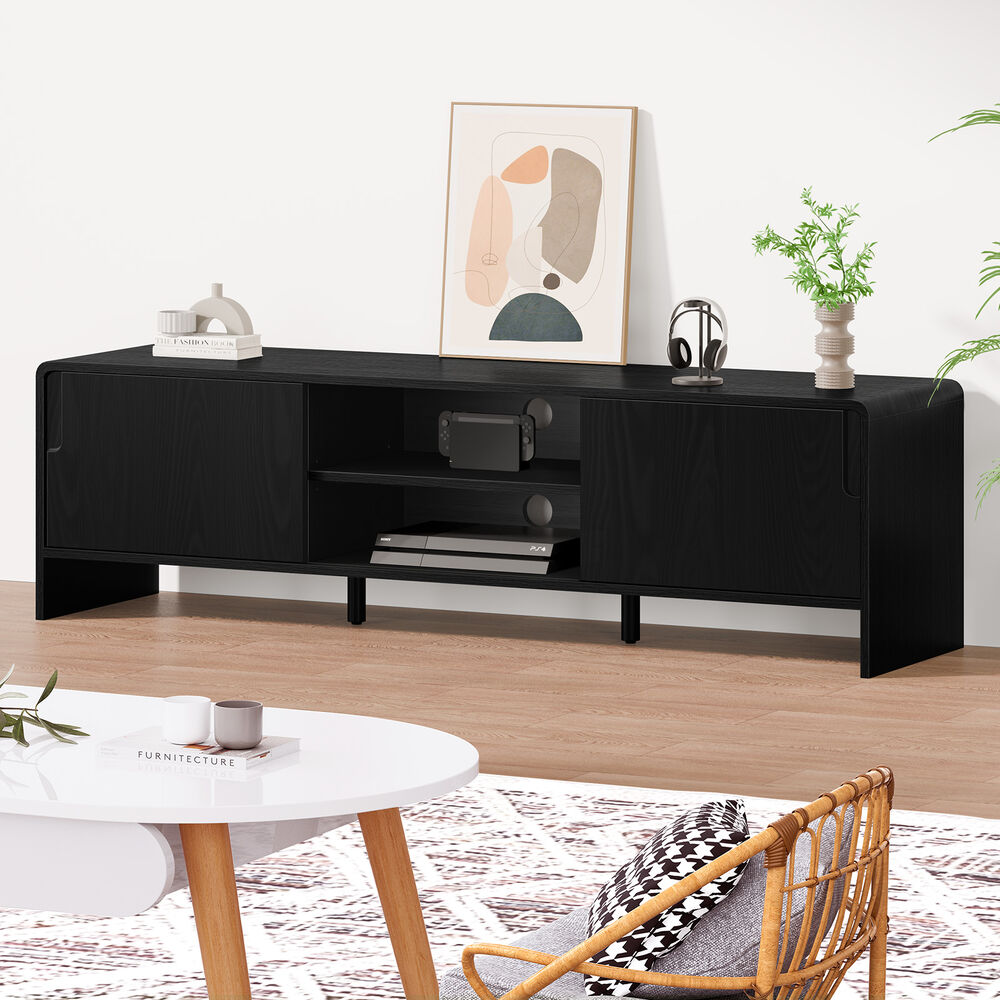 ALFORDSON TV Cabinet Entertainment Unit 150cm Storage Sliding Doors Black Shelf
