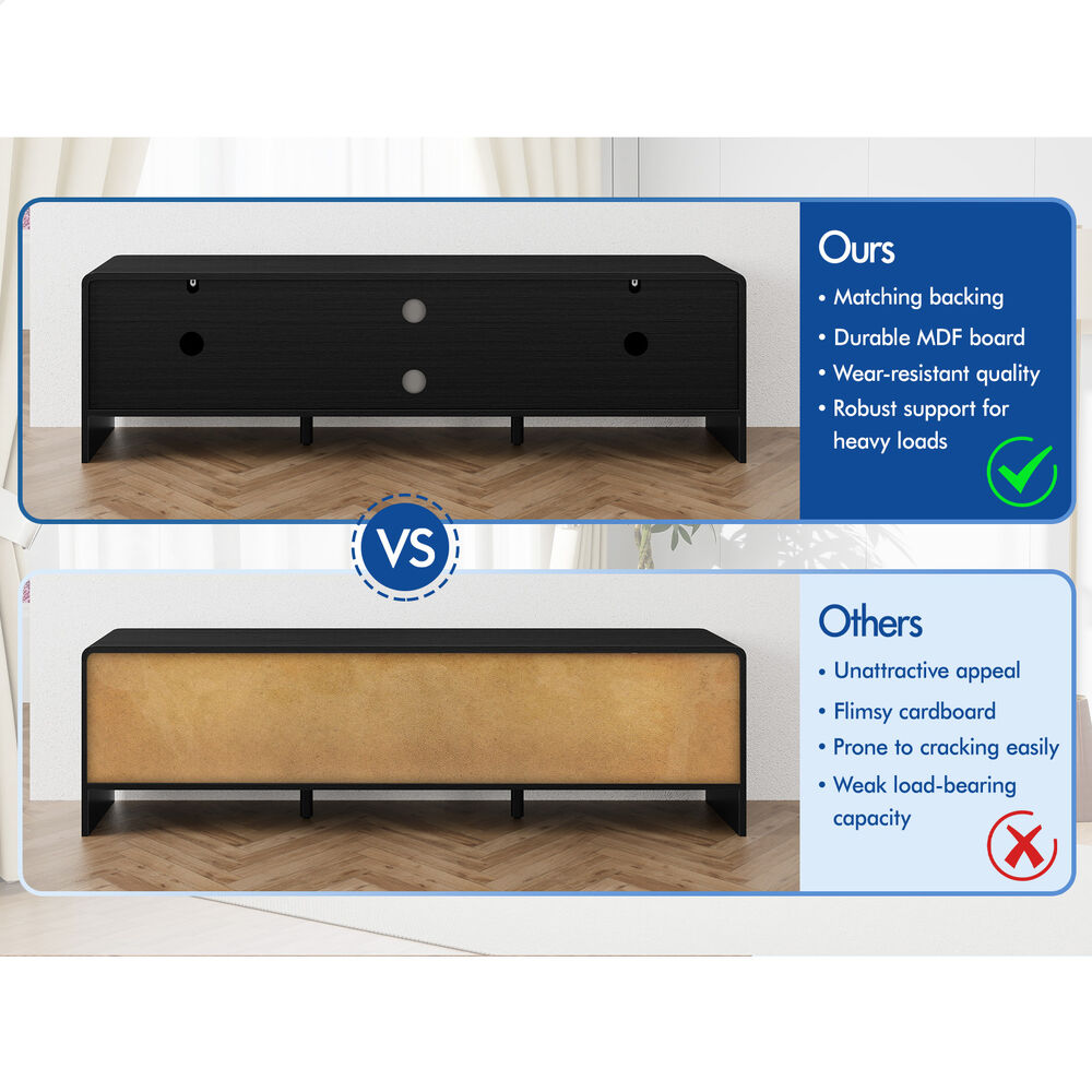 ALFORDSON TV Cabinet Entertainment Unit 150cm Storage Sliding Doors Black Shelf