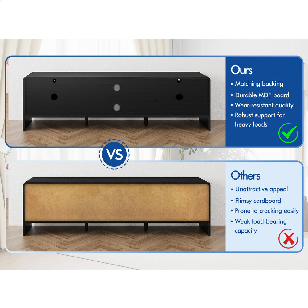 ALFORDSON TV Cabinet Entertainment Unit 150cm Storage Sliding Doors Black Shelf