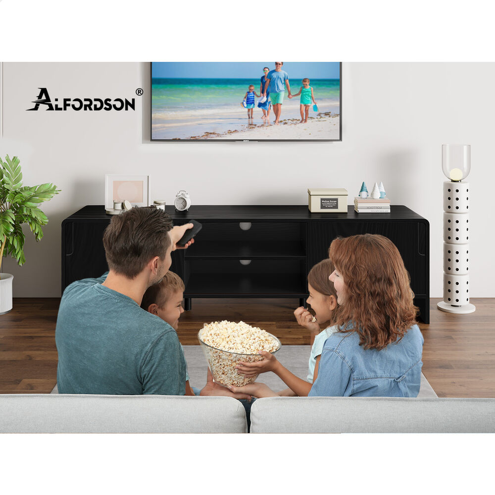 ALFORDSON TV Cabinet Entertainment Unit 150cm Storage Sliding Doors Black Shelf
