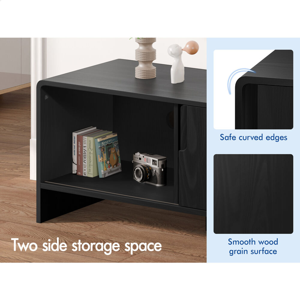 ALFORDSON TV Cabinet Entertainment Unit 150cm Storage Sliding Doors Black Shelf