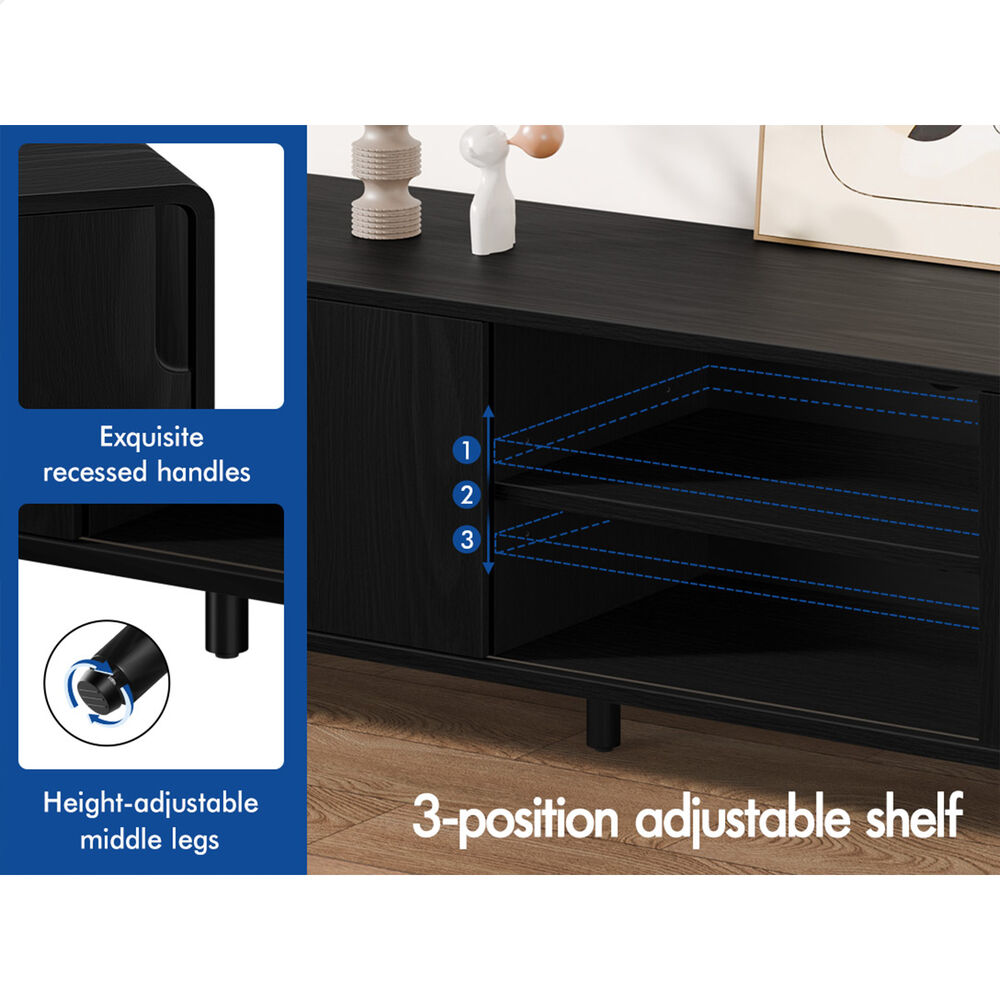 ALFORDSON TV Cabinet Entertainment Unit 150cm Storage Sliding Doors Black Shelf