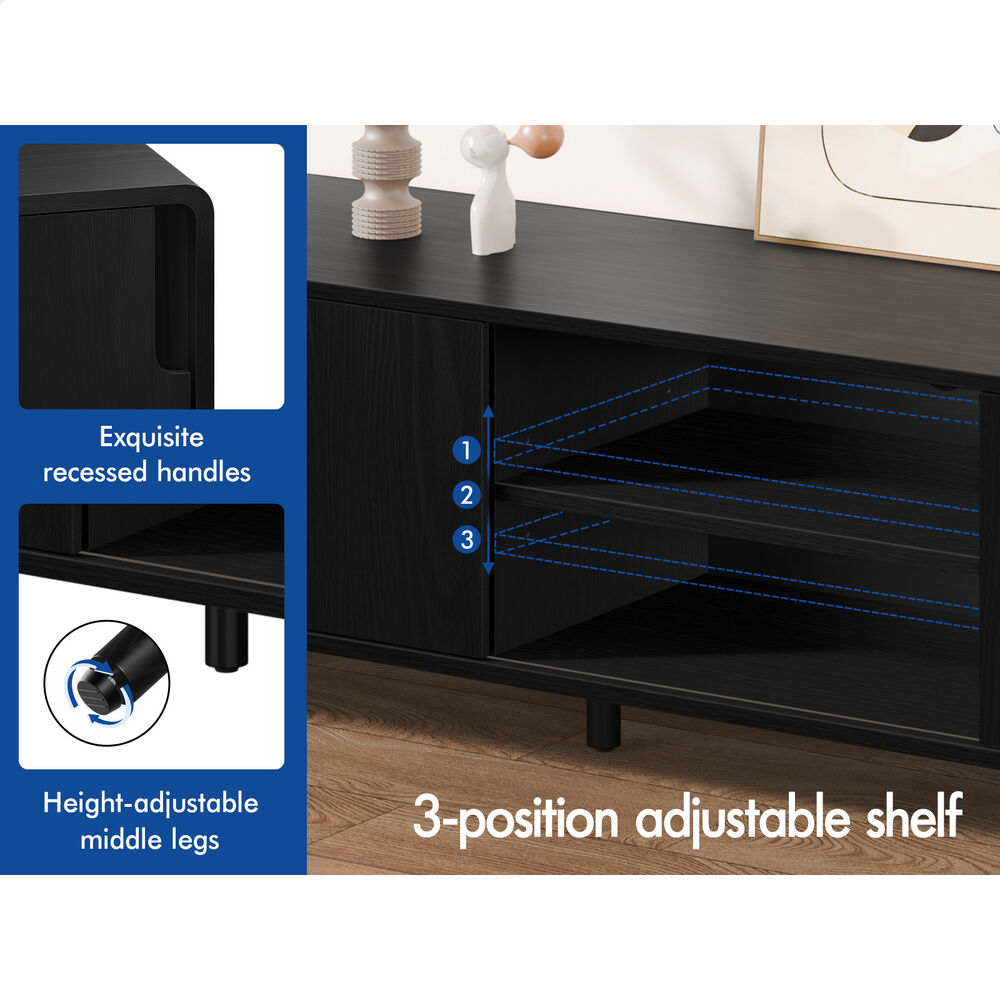ALFORDSON TV Cabinet Entertainment Unit 150cm Storage Sliding Doors Black Shelf