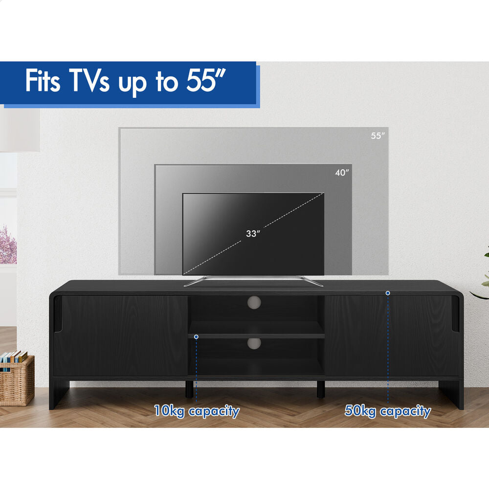 ALFORDSON TV Cabinet Entertainment Unit 150cm Storage Sliding Doors Black Shelf