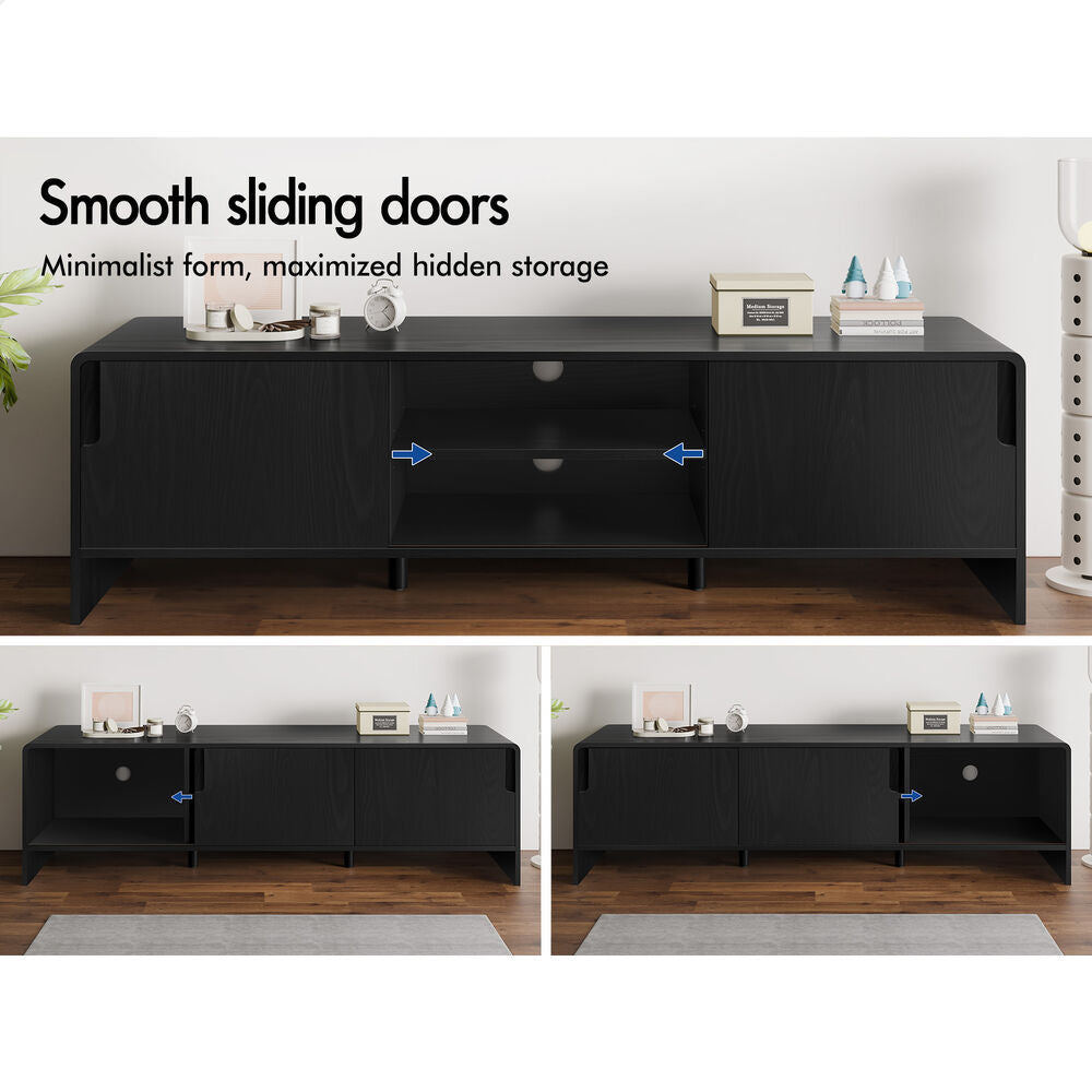 ALFORDSON TV Cabinet Entertainment Unit 150cm Storage Sliding Doors Black Shelf