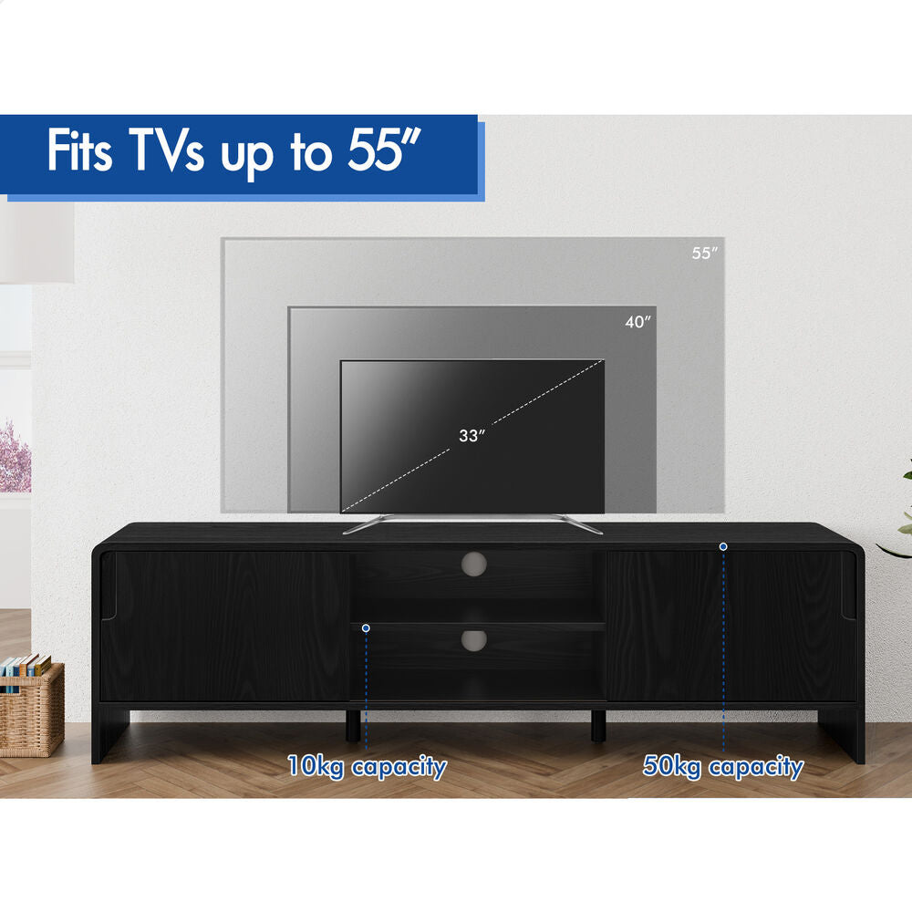 ALFORDSON TV Cabinet Entertainment Unit 150cm Storage Sliding Doors Black Shelf