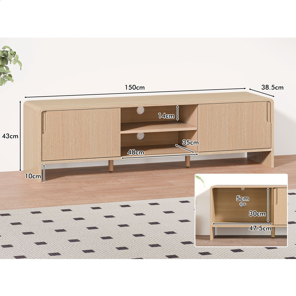 ALFORDSON TV Cabinet Entertainment Unit Stand 150cm Storage Sliding Doors Wood