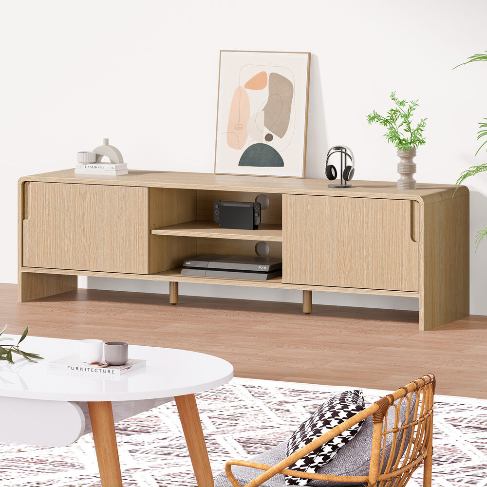 ALFORDSON TV Cabinet Entertainment Unit Stand 150cm Storage Sliding Doors Wood