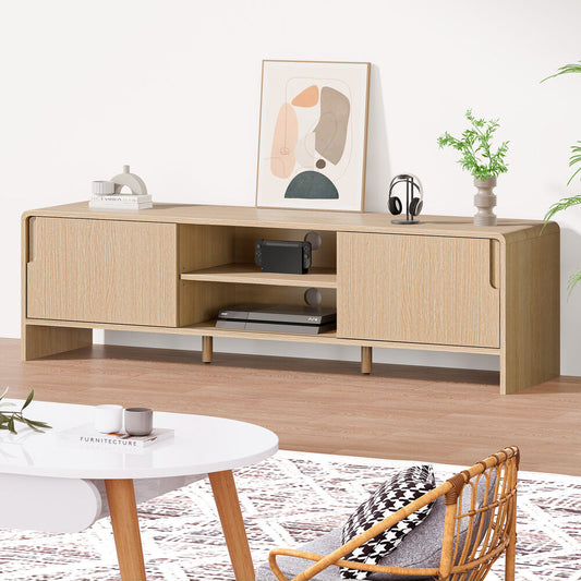 ALFORDSON TV Cabinet Entertainment Unit Stand 150cm Storage Sliding Doors Wood