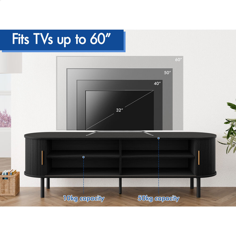 ALFORDSON Entertainment Unit TV Cabinet Stand 160cm Tambour Sliding Doors Black