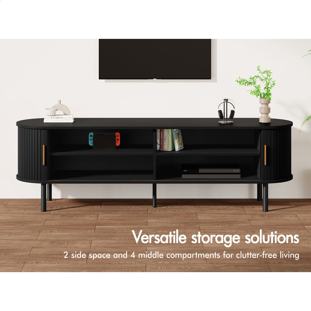 ALFORDSON Entertainment Unit TV Cabinet Stand 160cm Tambour Sliding Doors Black