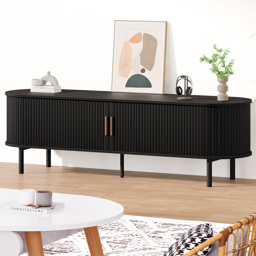 ALFORDSON Entertainment Unit TV Cabinet Stand 160cm Tambour Sliding Doors Black