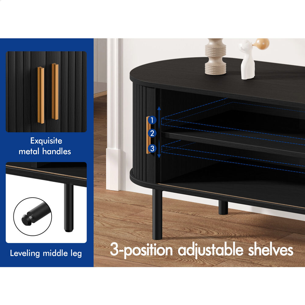 ALFORDSON Entertainment Unit TV Cabinet Stand 160cm Tambour Sliding Doors Black